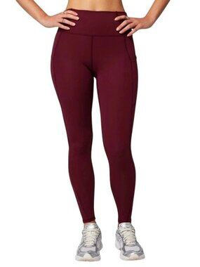 NWT Fabletics Women's M High-Waisted Burgundy Leggings With Side Pockets P0771